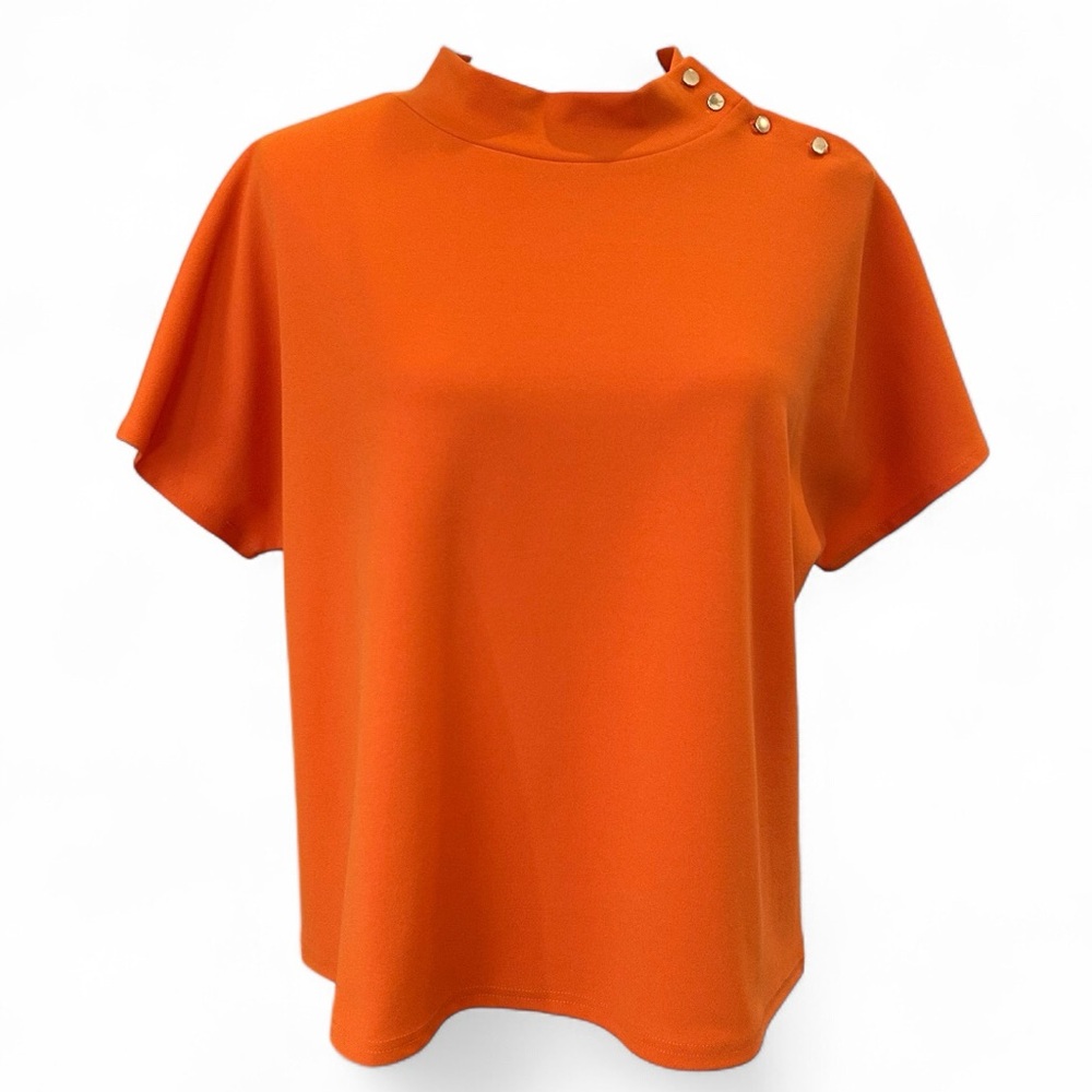 Melloday | Button-Detail Mock Neck Top